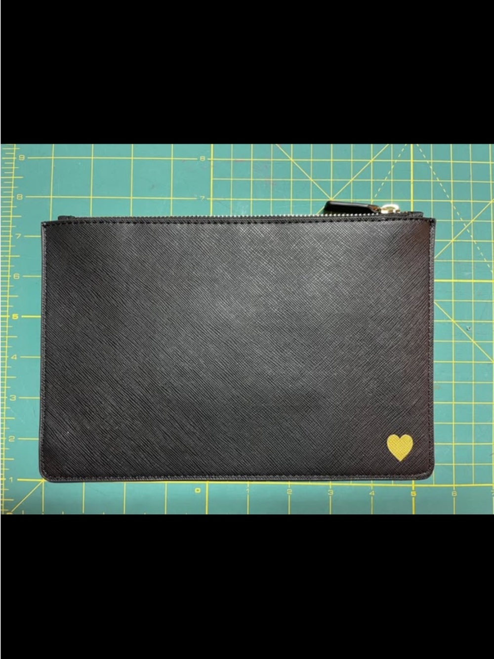 Black Women's Zip Pouch with Gold Heart Accent